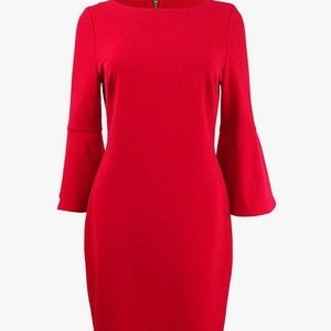 Calvin Klein Peplum Sleeve Sheath Dress Red
